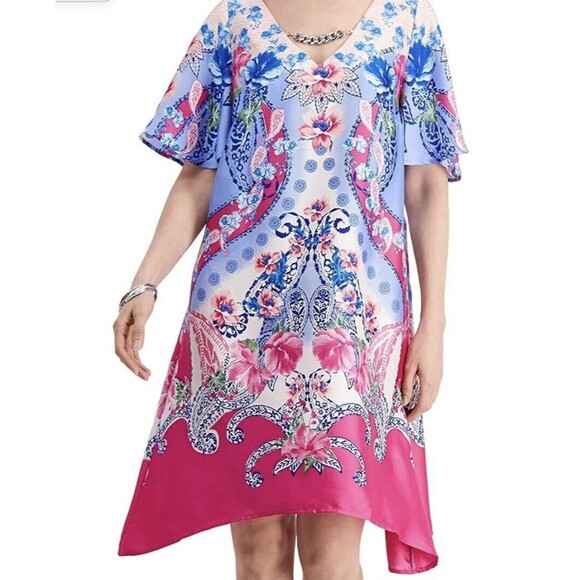 JM Collection Womens Printed‎ Swing Dress Pink  And Blue Size XL - Picture 11 of 11